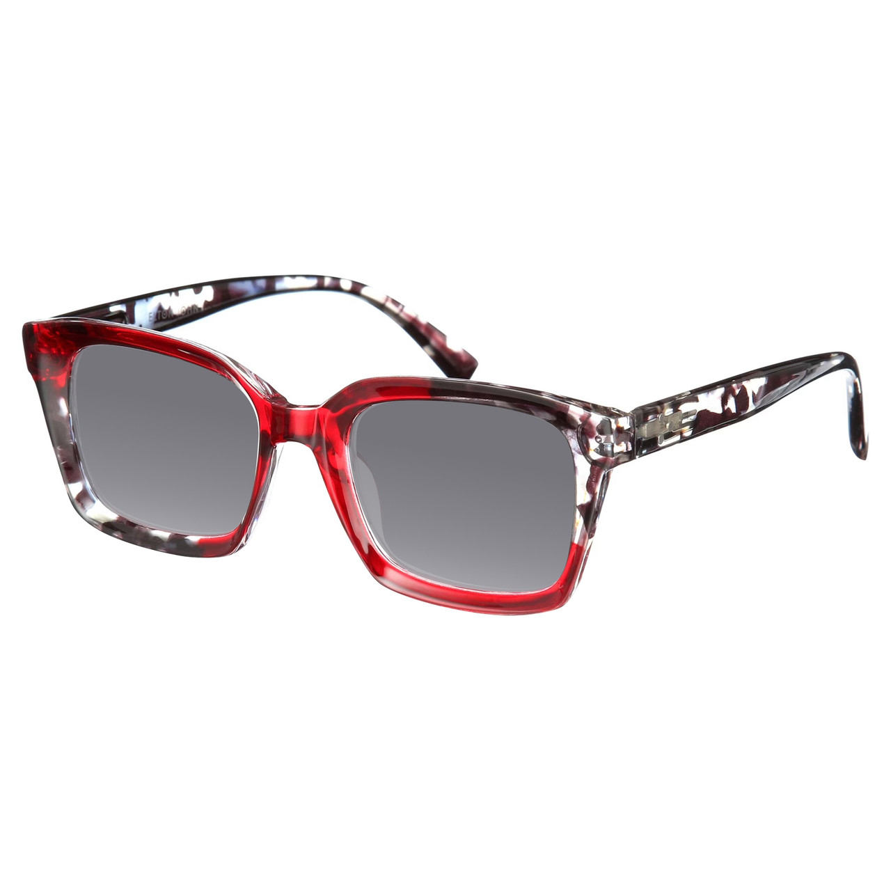 Profile View of Elton John Remix 2 Designer Polarized Sunglasses with Custom Cut Smoke Grey Lenses in Ruby Red Marble Black White Unisex Round Full Rim Acetate 49 mm