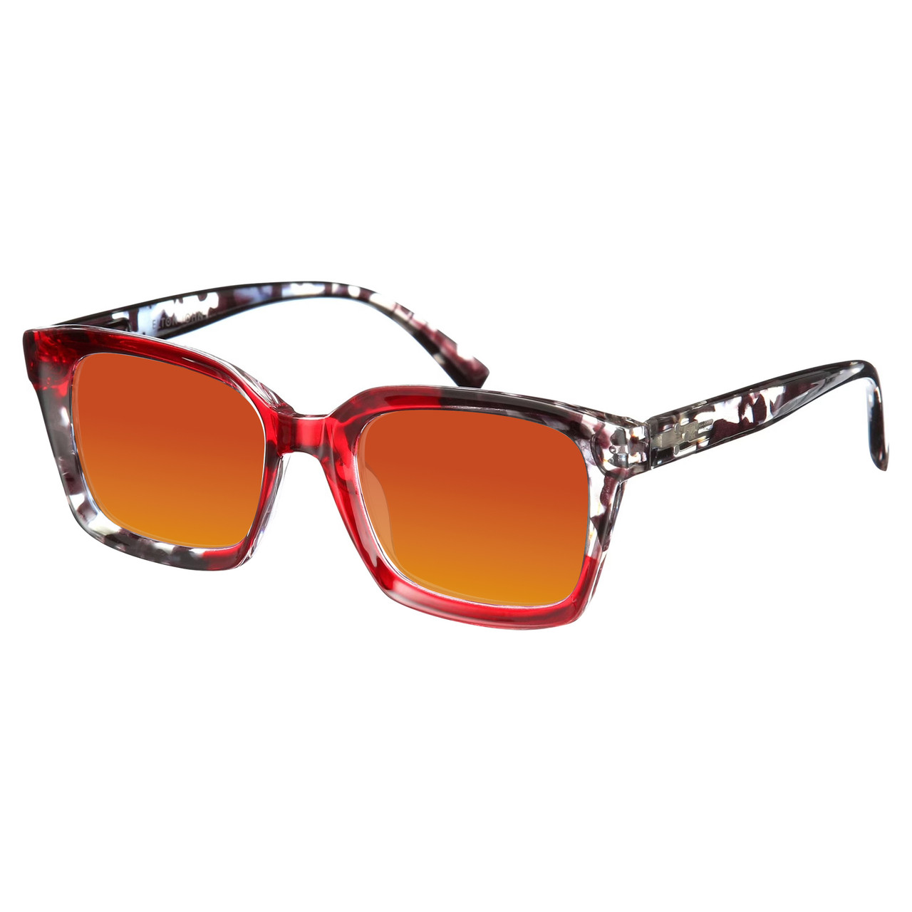 Profile View of Elton John Remix 2 Designer Polarized Sunglasses with Custom Cut Red Mirror Lenses in Ruby Red Marble Black White Unisex Round Full Rim Acetate 49 mm