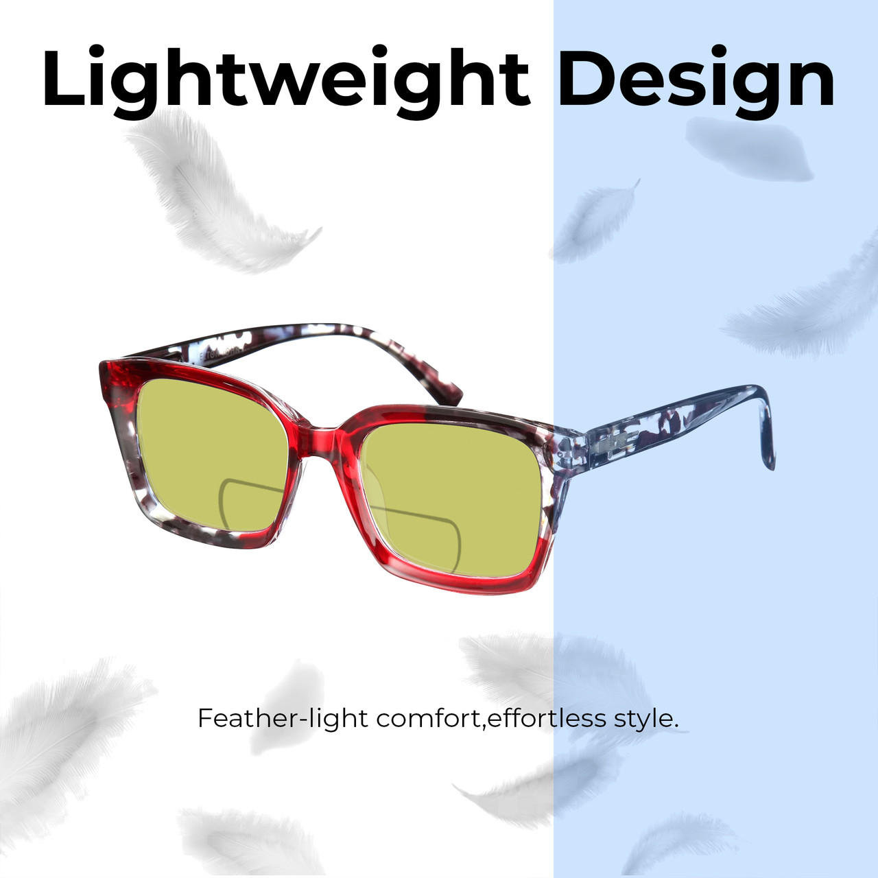 Lightweight Construction Illustration of Elton John Remix 2 Designer Polarized Reading Sunglasses with Custom Cut Powered Sun Flower Yellow Lenses in Ruby Red Marble Black White Unisex Round Full Rim Acetate 49 mm