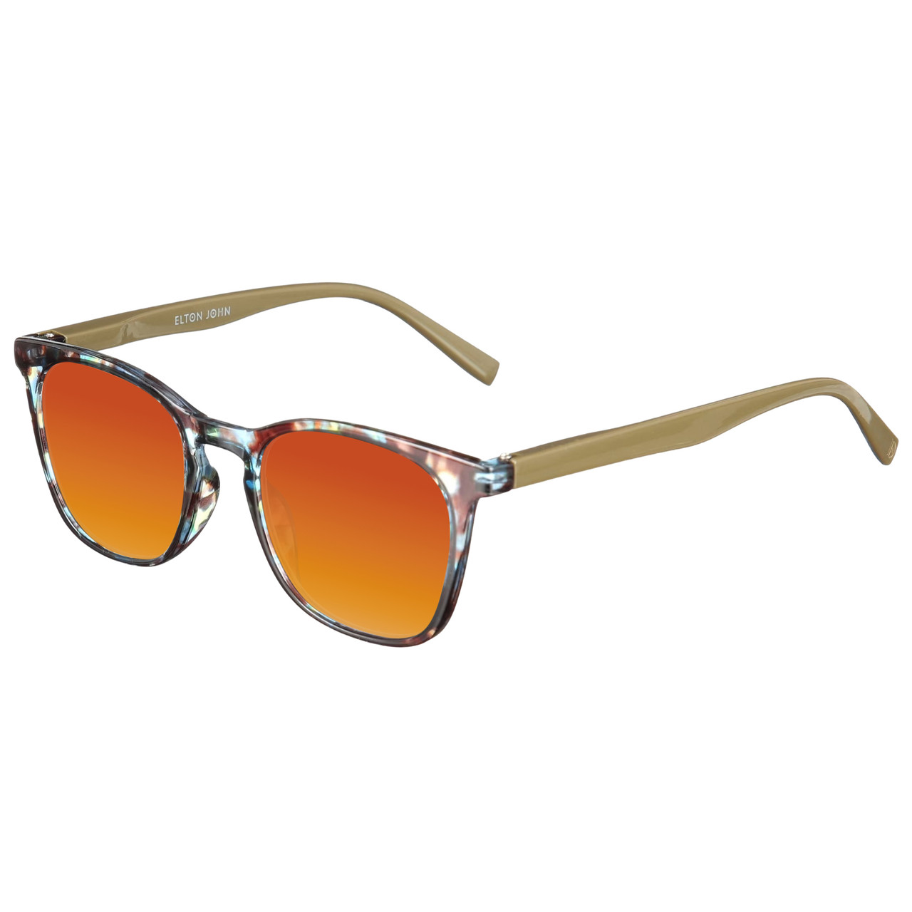 Profile View of Elton John Single 1 Designer Polarized Sunglasses with Custom Cut Red Mirror Lenses in Multi Color Crystal Brown Blue Unisex Square Full Rim Acetate 45 mm