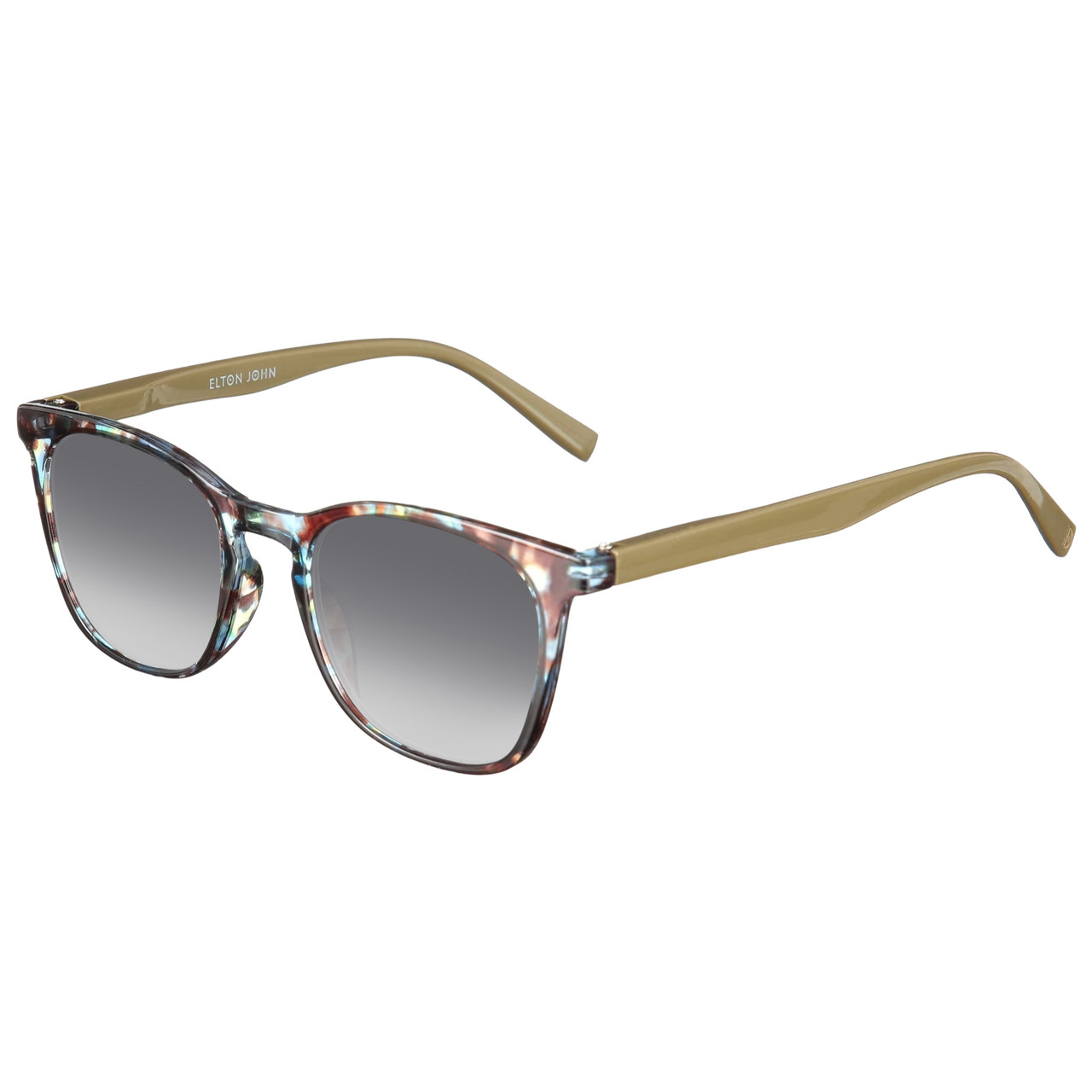Elton John Single 1 Unisex Square Designer NON-polarized Sunglasses in Multi Color Crystal Brown Blue 45mm CHOOSE LENS COLOR with Custom Cut Grey Gradient Lenses