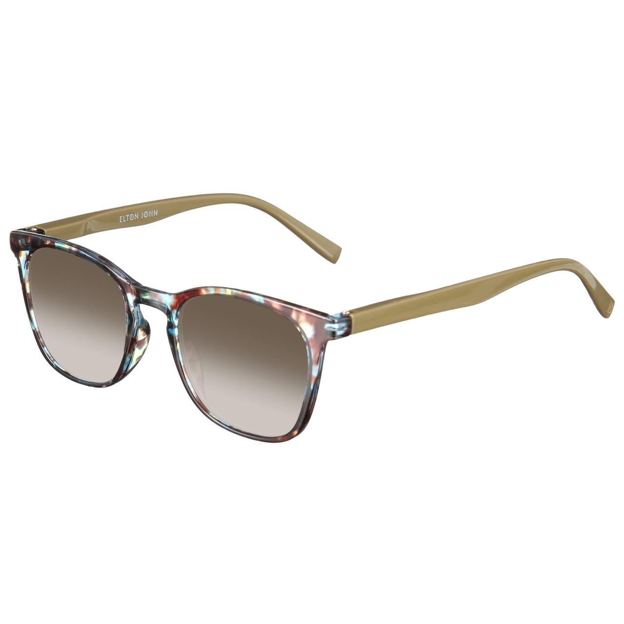 Elton John Single 1 Unisex Square Designer NON-polarized Sunglasses in Multi Color Crystal Brown Blue 45mm CHOOSE LENS COLOR with Custom Cut Brown Gradient Lenses