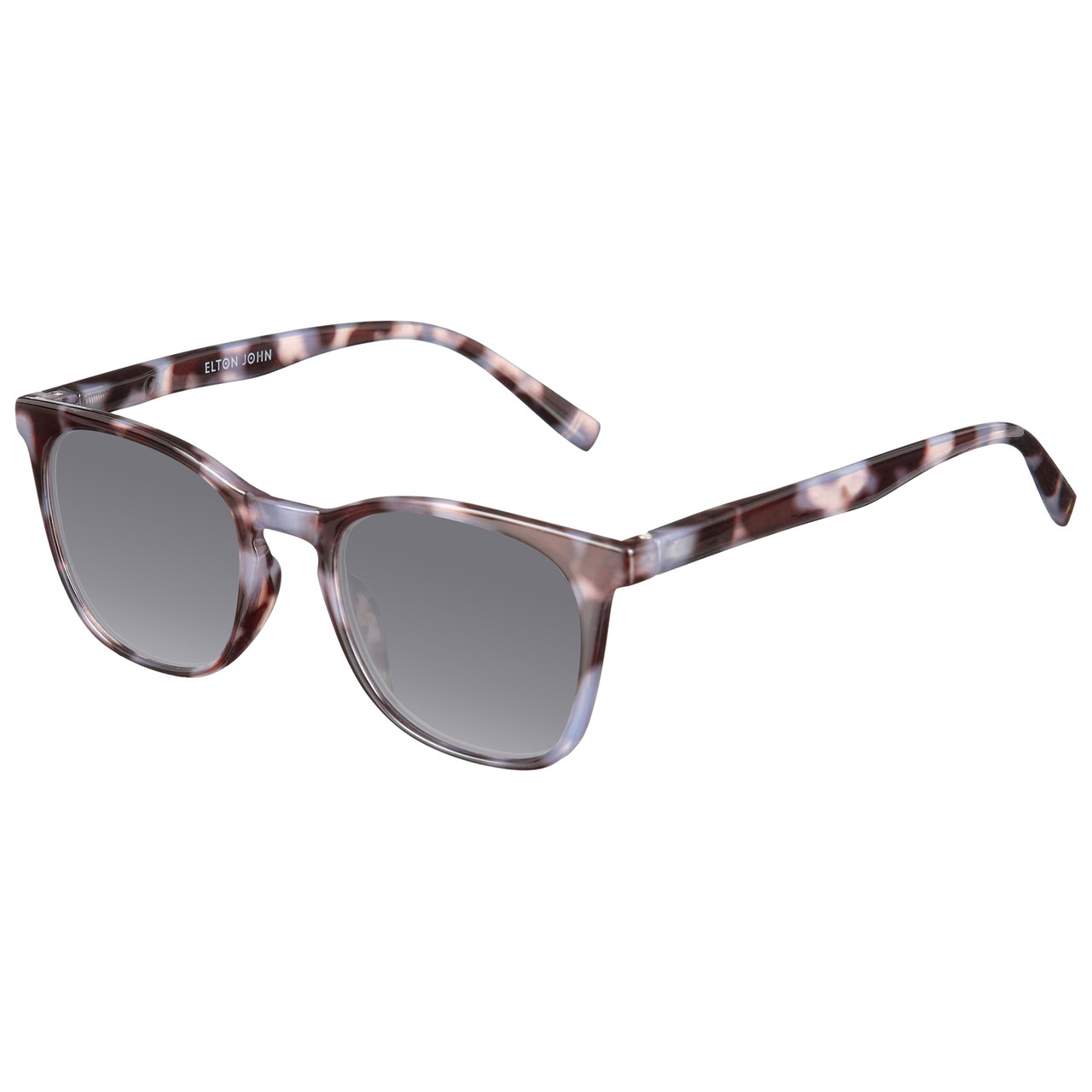 Profile View of Elton John Single 2 Designer Polarized Sunglasses with Custom Cut Smoke Grey Lenses in Tortoise Havana Brown Unisex Square Full Rim Acetate 45 mm