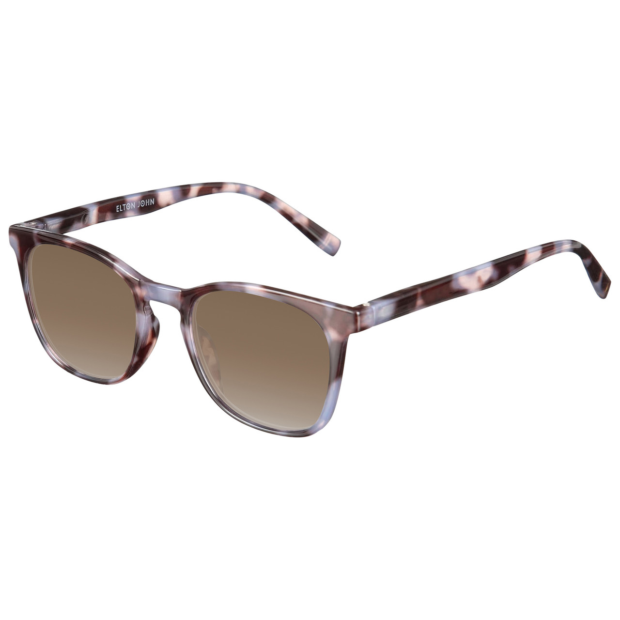 Profile View of Elton John Single 2 Designer Polarized Sunglasses with Custom Cut Amber Brown Lenses in Tortoise Havana Brown Unisex Square Full Rim Acetate 45 mm