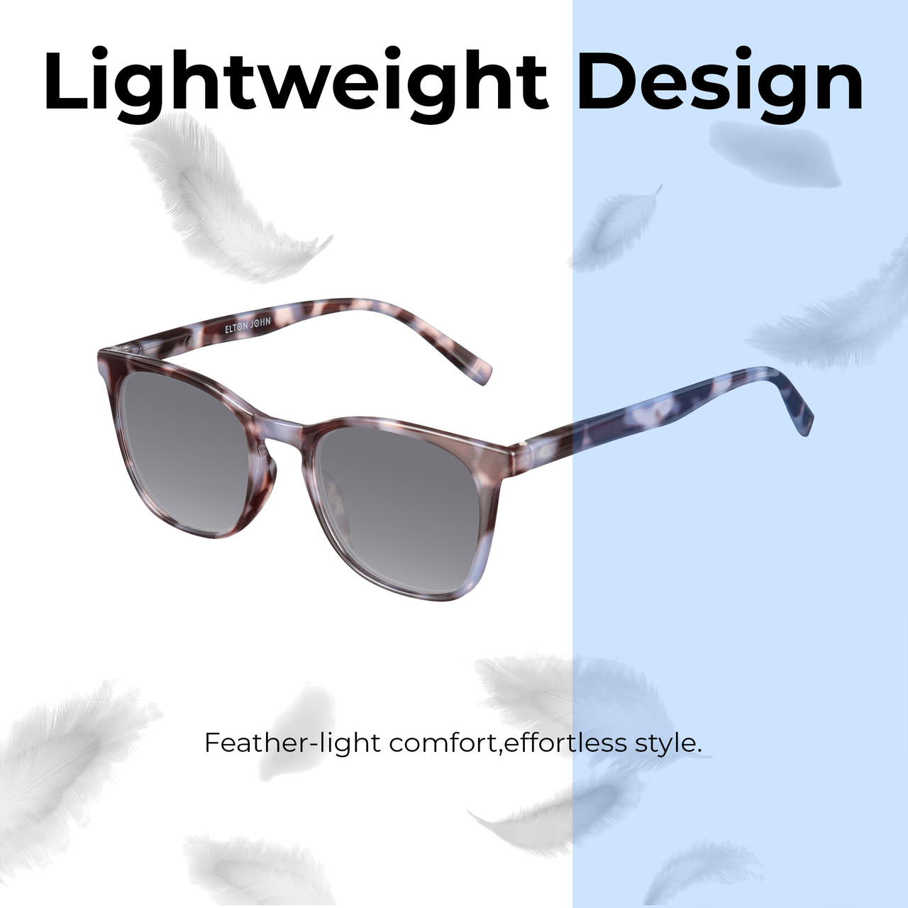 Lightweight Construction Illustration of Elton John Single 2 Designer Polarized Sunglasses with Custom Cut Smoke Grey Lenses in Tortoise Havana Brown Unisex Square Full Rim Acetate 45 mm