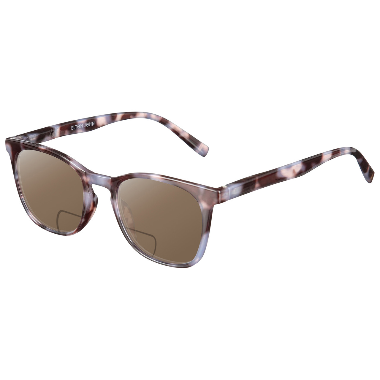 Profile View of Elton John Single 2 Designer Polarized Reading Sunglasses with Custom Cut Powered Amber Brown Lenses in Tortoise Havana Brown Unisex Square Full Rim Acetate 45 mm