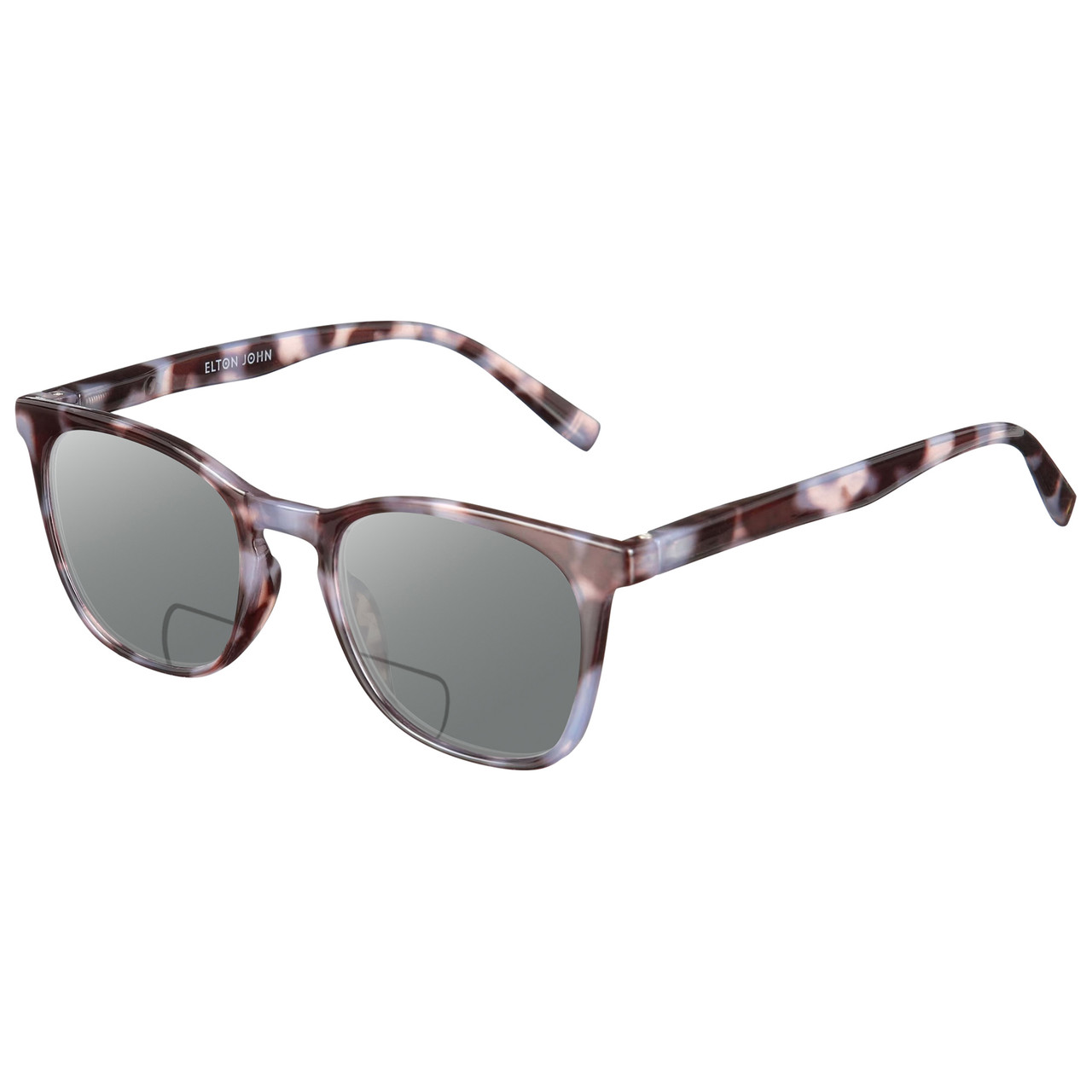 Profile View of Elton John Single 2 Designer Polarized Reading Sunglasses with Custom Cut Powered Smoke Grey Lenses in Tortoise Havana Brown Unisex Square Full Rim Acetate 45 mm