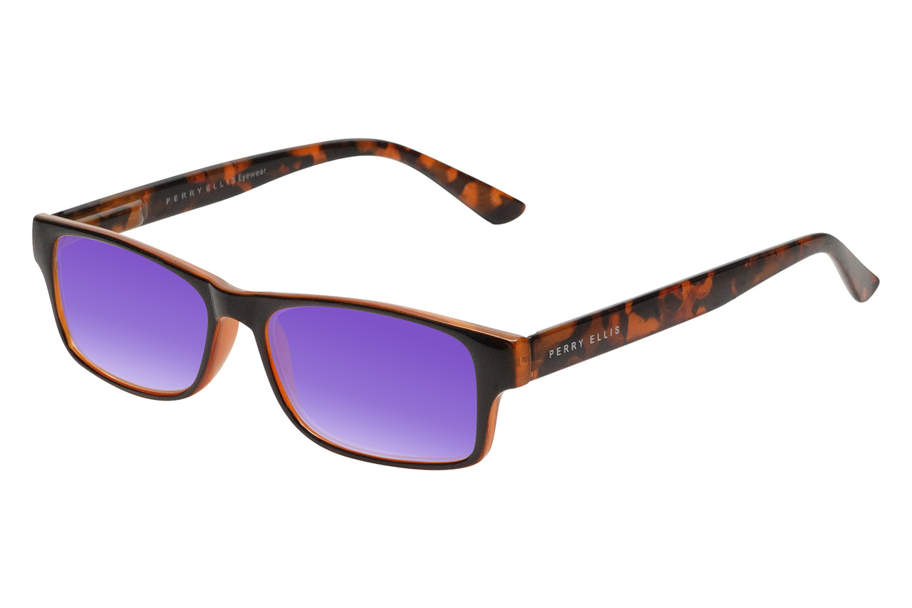 Perry Ellis PEBX44 Unisex Rectangular Designer Polarized Sunglasses in Gloss Brown Marble 50mm CHOOSE LENS COLOR with Custom Cut Purple Mirror Lenses