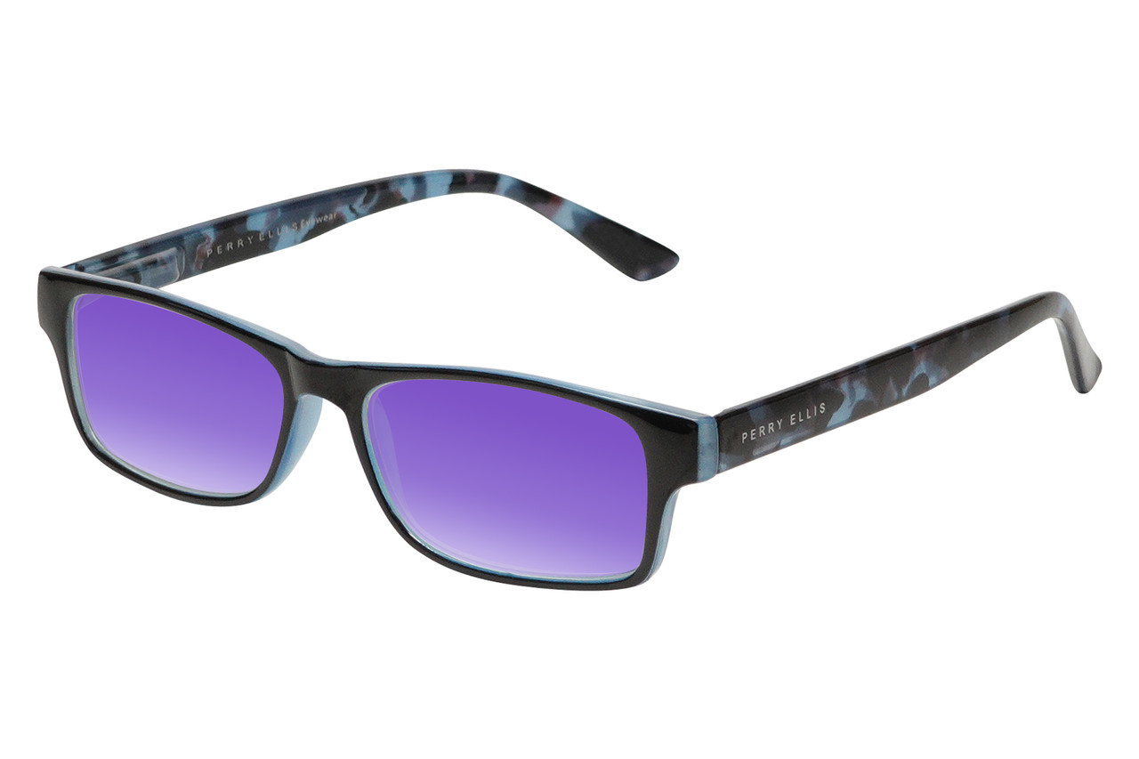 Perry Ellis PEBX44 Unisex Rectangular Designer Polarized Sunglasses in Gloss Navy Blue Marble 50mm CHOOSE LENS COLOR with Custom Cut Purple Mirror Lenses