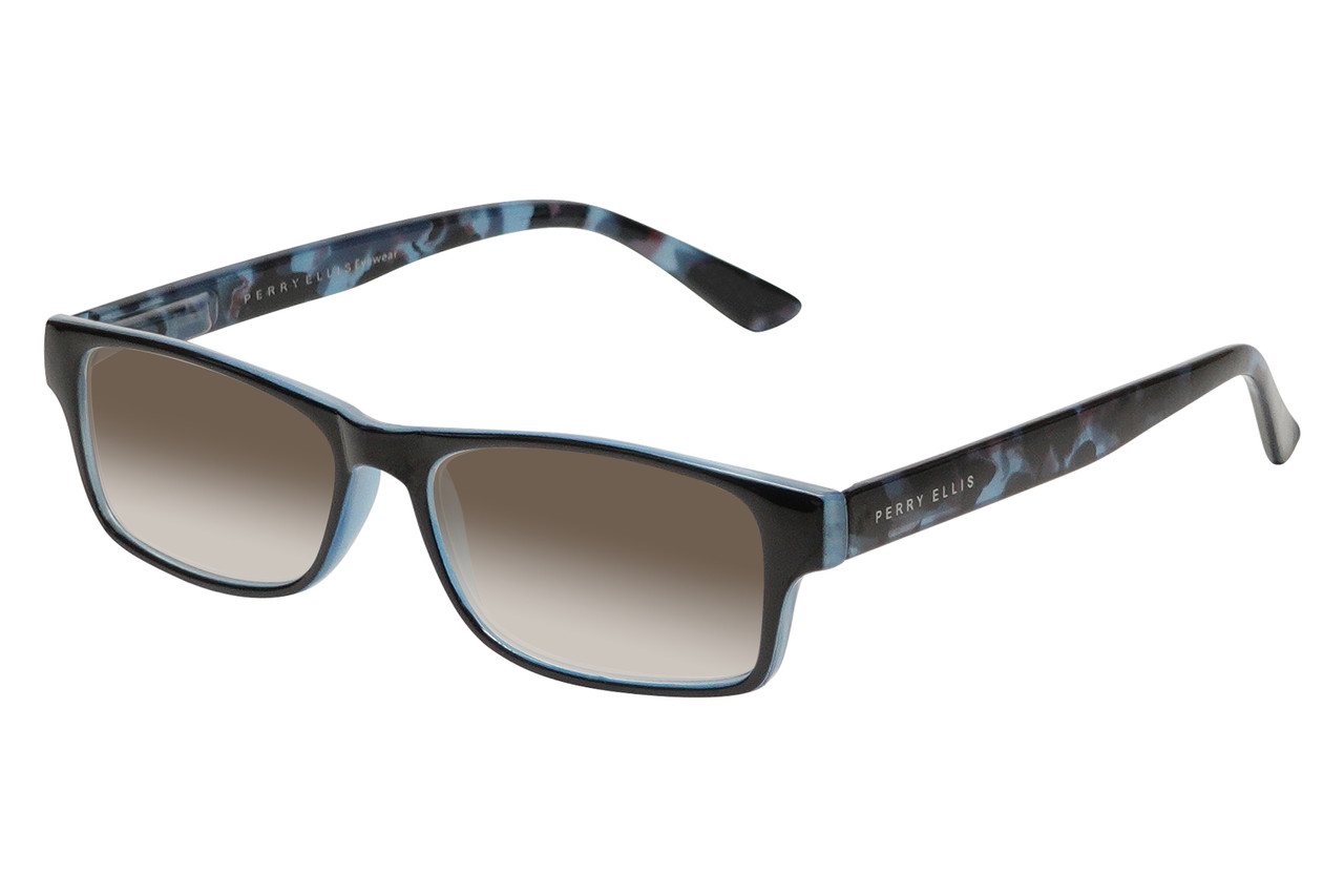 Perry Ellis PEBX44 Unisex Rectangular Designer NON-polarized Sunglasses in Gloss Navy Blue Marble 50mm CHOOSE LENS COLOR with Custom Cut Brown Gradient Lenses