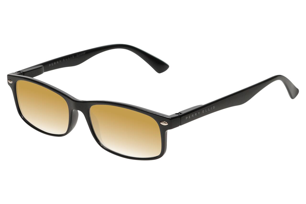 Perry Ellis PEBX54 Unisex Rectangular Designer Polarized Sunglasses in Gloss Black Marble 53mm CHOOSE LENS COLOR with Custom Cut Gold Mirror Lenses