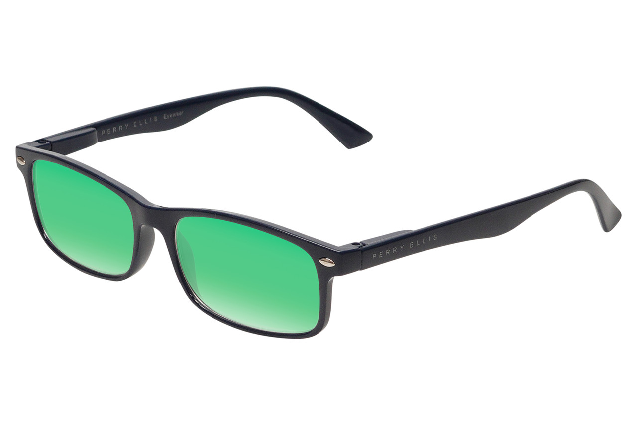 Perry Ellis PEBX54 Unisex Rectangular Designer Polarized Sunglasses in Gloss Navy Blue Marble 53mm CHOOSE LENS COLOR with Custom Cut Green Mirror Lenses