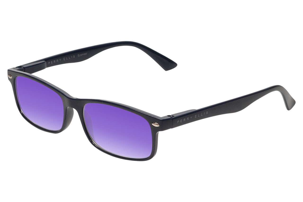 Perry Ellis PEBX54 Unisex Rectangular Designer Polarized Sunglasses in Gloss Navy Blue Marble 53mm CHOOSE LENS COLOR with Custom Cut Purple Mirror Lenses
