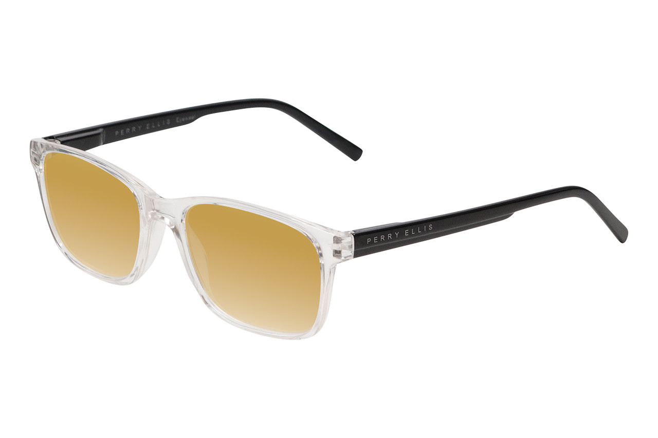 Perry Ellis PEBX55 Unisex Square Designer Polarized Sunglasses in Gloss Crystal Clear Marble 52mm CHOOSE LENS COLOR with Custom Cut Gold Mirror Lenses
