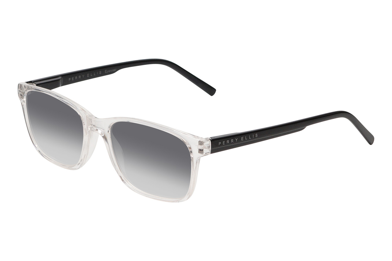Perry Ellis PEBX55 Unisex Square Designer NON-polarized Sunglasses in Gloss Crystal Clear Marble 52mm CHOOSE LENS COLOR with Custom Cut Grey Gradient Lenses