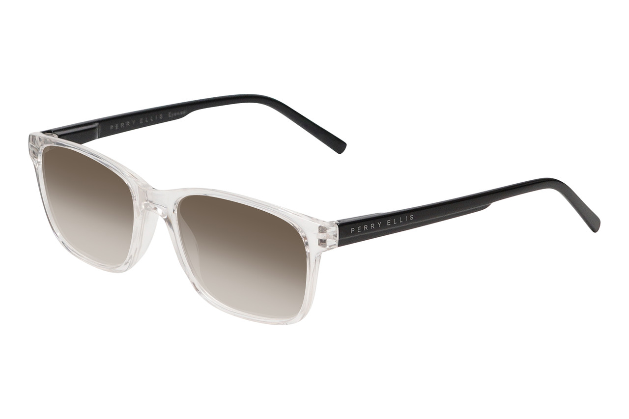Perry Ellis PEBX55 Unisex Square Designer NON-polarized Sunglasses in Gloss Crystal Clear Marble 52mm CHOOSE LENS COLOR with Custom Cut Brown Gradient Lenses