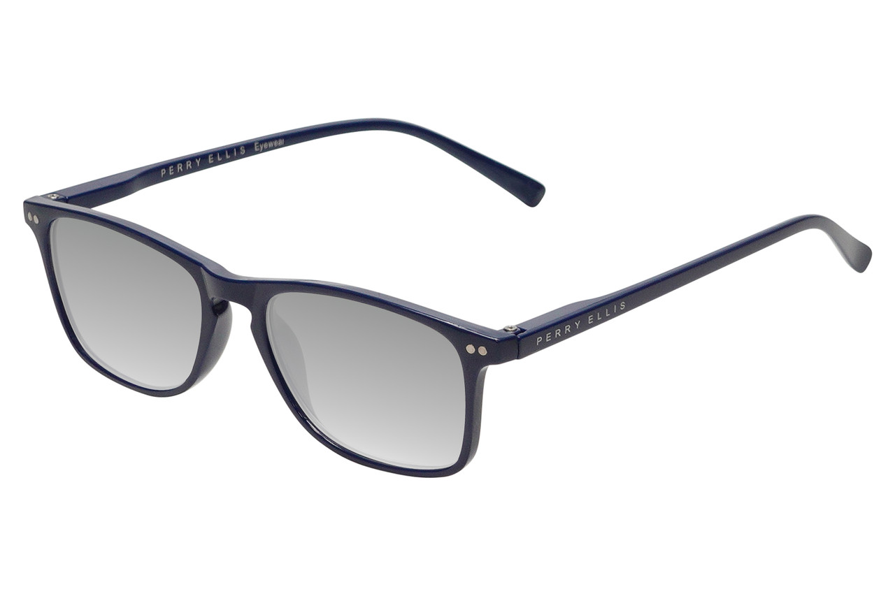 Perry Ellis PEBX57 Unisex Panthos Designer Polarized Sunglasses in Gloss Navy Blue Marble 50mm CHOOSE LENS COLOR with Custom Cut Silver Mirror Lenses
