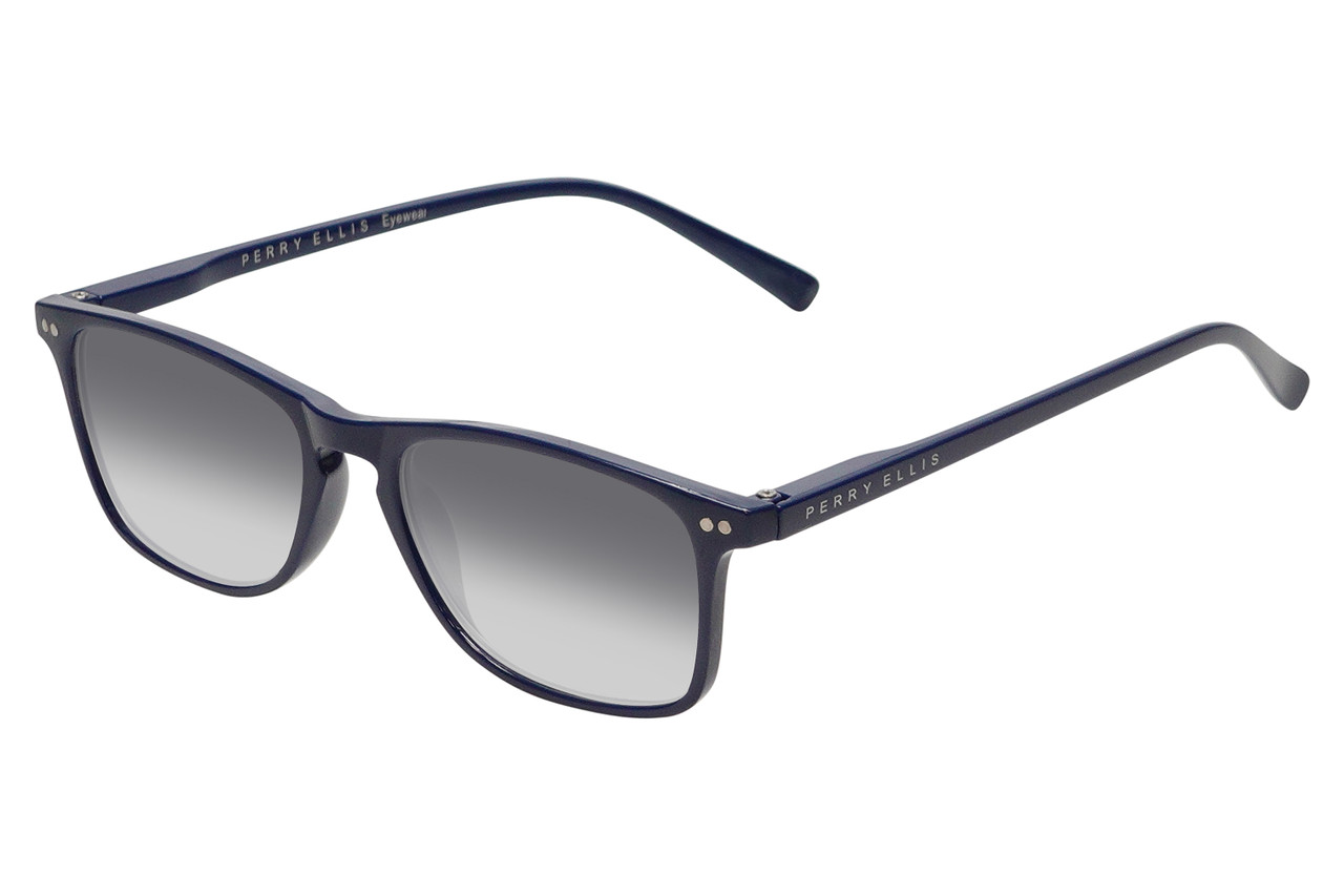 Perry Ellis PEBX57 Unisex Panthos Designer NON-polarized Sunglasses in Gloss Navy Blue Marble 50mm CHOOSE LENS COLOR with Custom Cut Grey Gradient Lenses