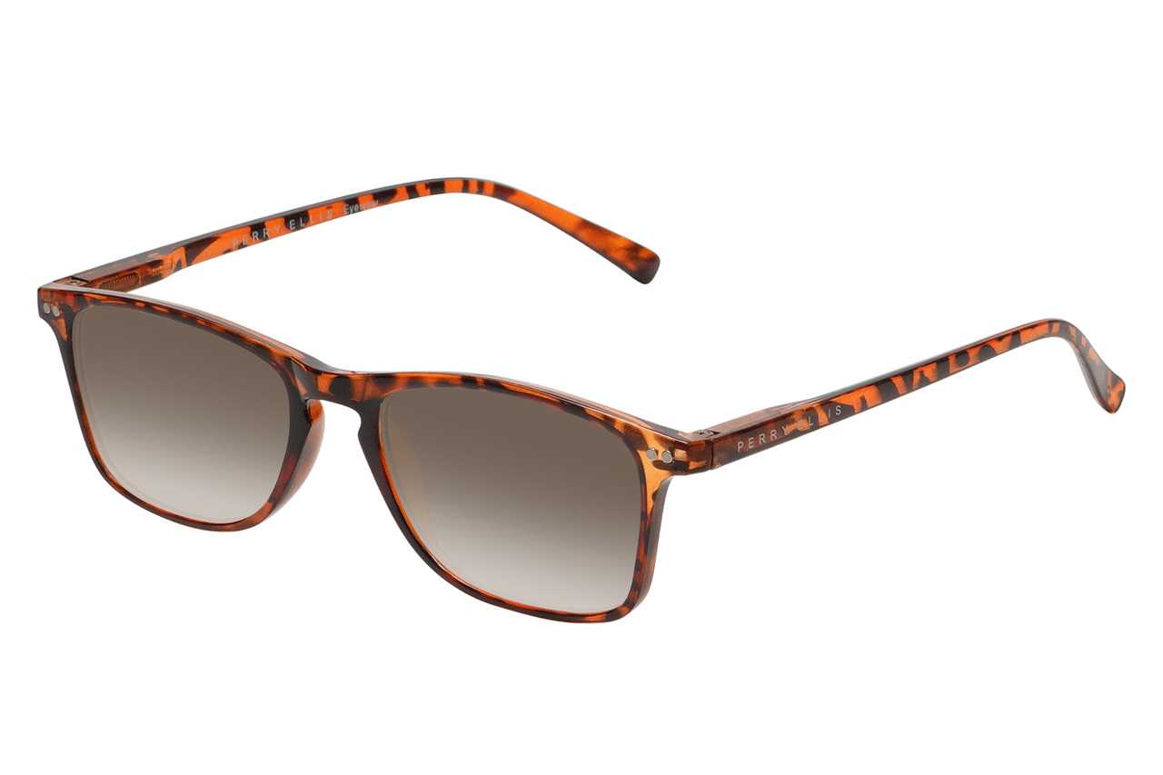 Perry Ellis PEBX57 Unisex Panthos Designer NON-polarized Sunglasses in Gloss Tortoise Havana Marble 50mm CHOOSE LENS COLOR with Custom Cut Brown Gradient Lenses