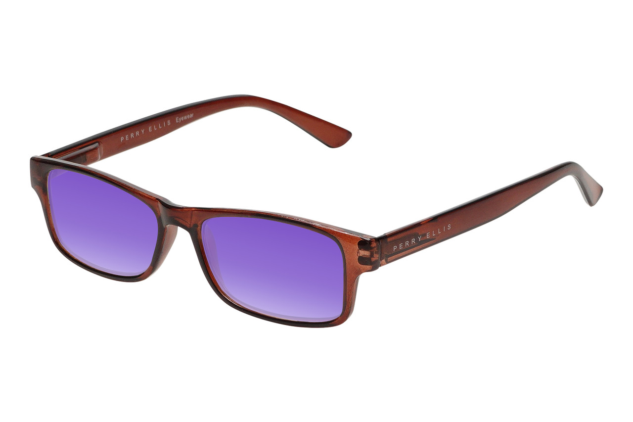 Perry Ellis PEBX59 Unisex Rectangular Designer Polarized Sunglasses in Gloss Dark Brown Marble 50mm CHOOSE LENS COLOR with Custom Cut Purple Mirror Lenses