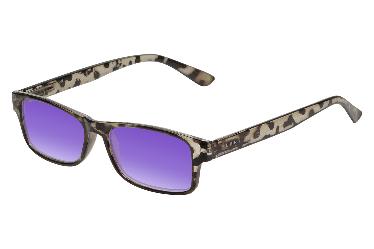 Perry Ellis PEBX59 Unisex Rectangular Designer Polarized Sunglasses in Gloss Grey Tortoise Havana Marble 50mm CHOOSE LENS COLOR with Custom Cut Purple Mirror Lenses
