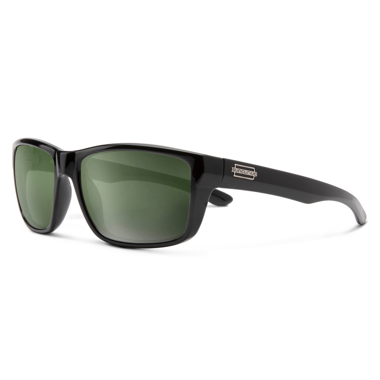 Profile View of Suncloud Mayor Polarized Sunglasses Unisex Acetate Classic Retro in Black with Polar Gray Green