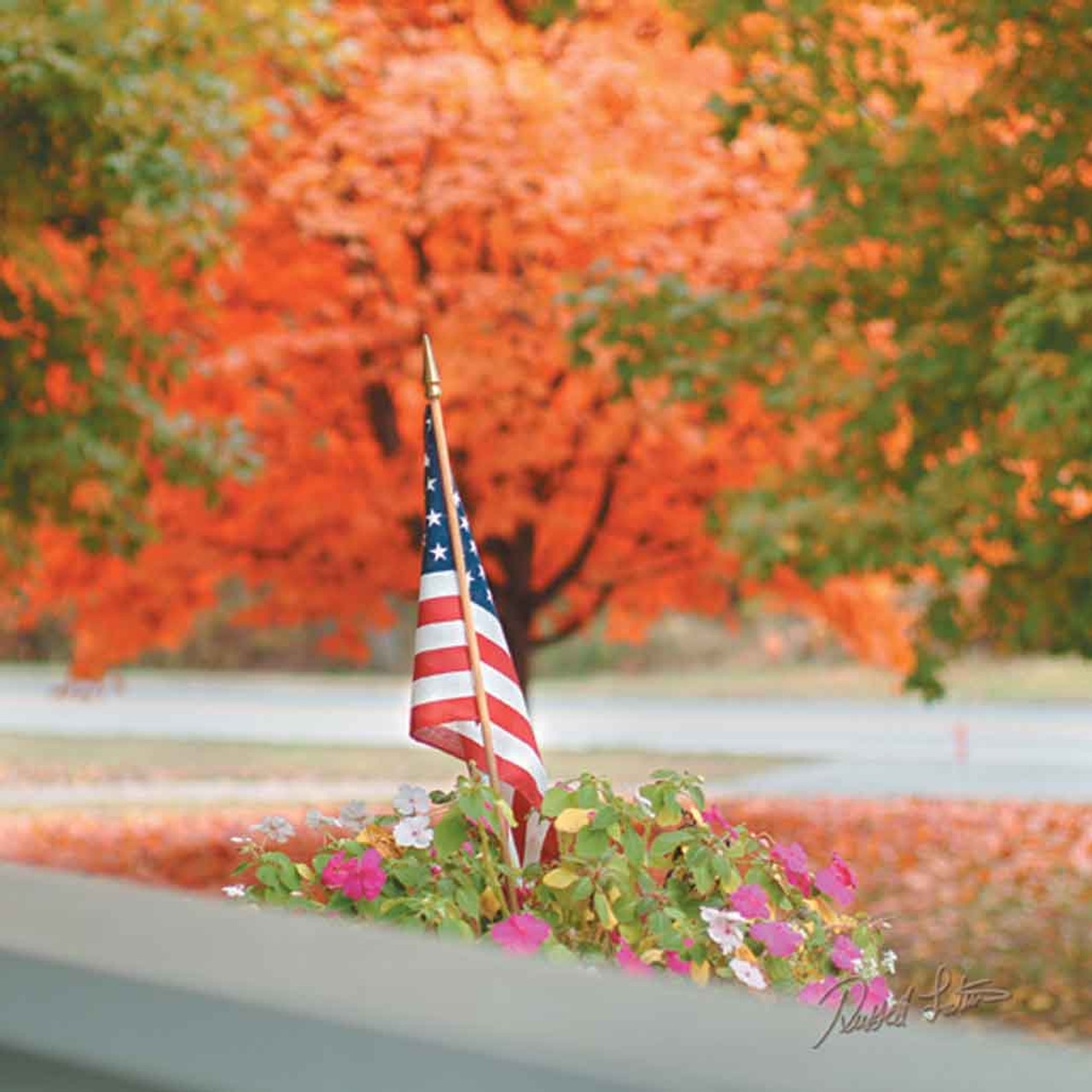 American Flag Autumn in the Garden Artwork Cleaning Cloth