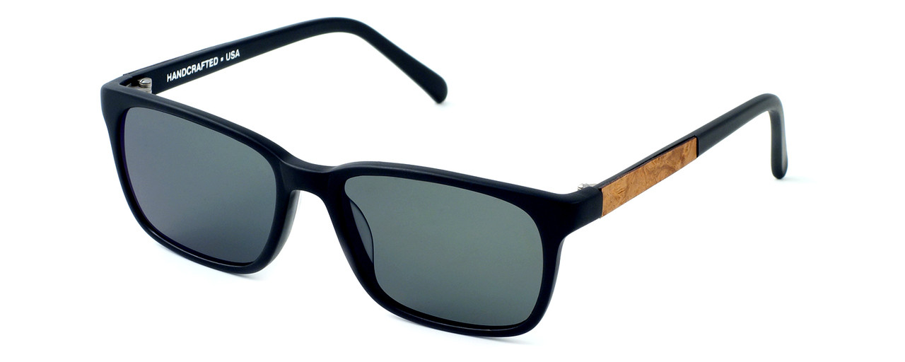 Parkman Handcrafted Polarized Sunglasses Francesa in Matte-Black with Amboyna Burl & Grey Lens ; Made in the USA