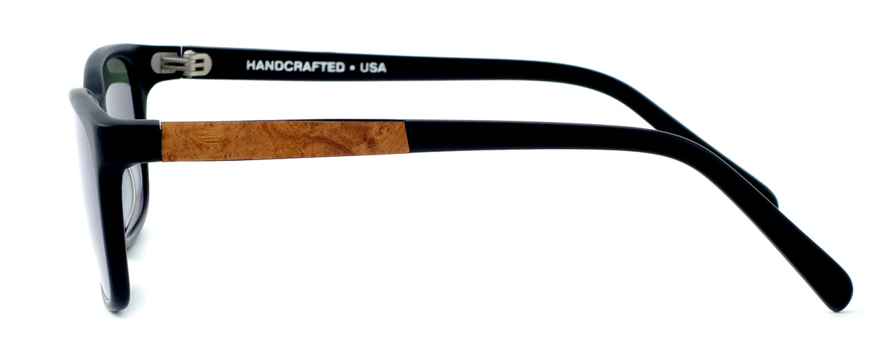 Parkman Handcrafted Polarized Sunglasses Francesa in Matte-Black with Amboyna Burl & Grey Lens ; Made in the USA