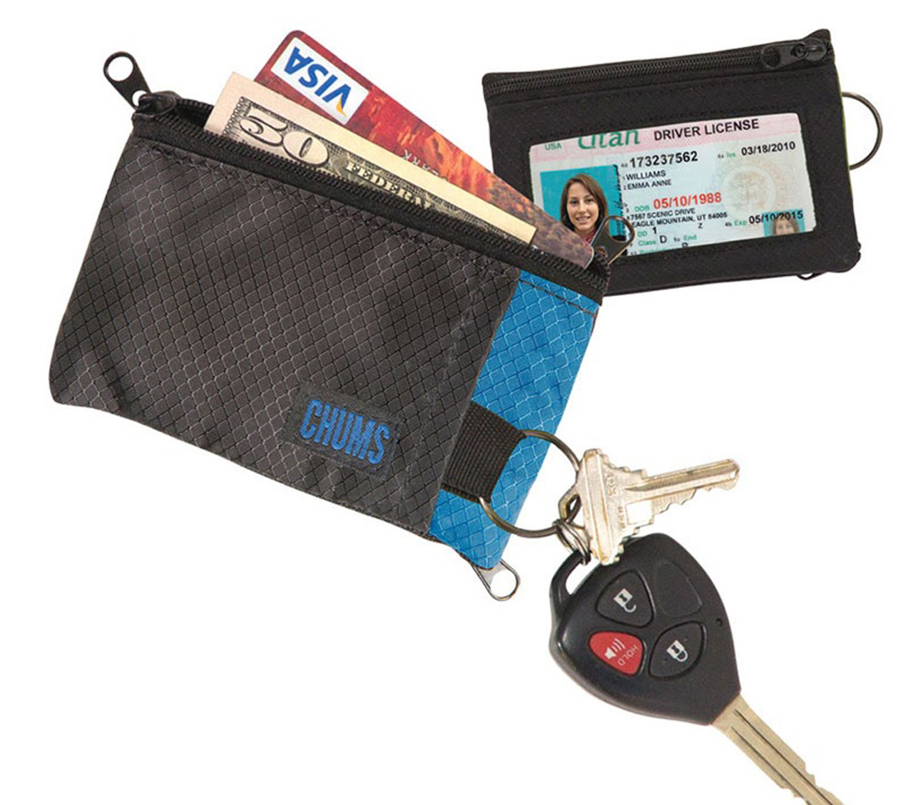 Chums Compact Surfshorts Wallet w/ Key Ring,2 Zipper Pockets