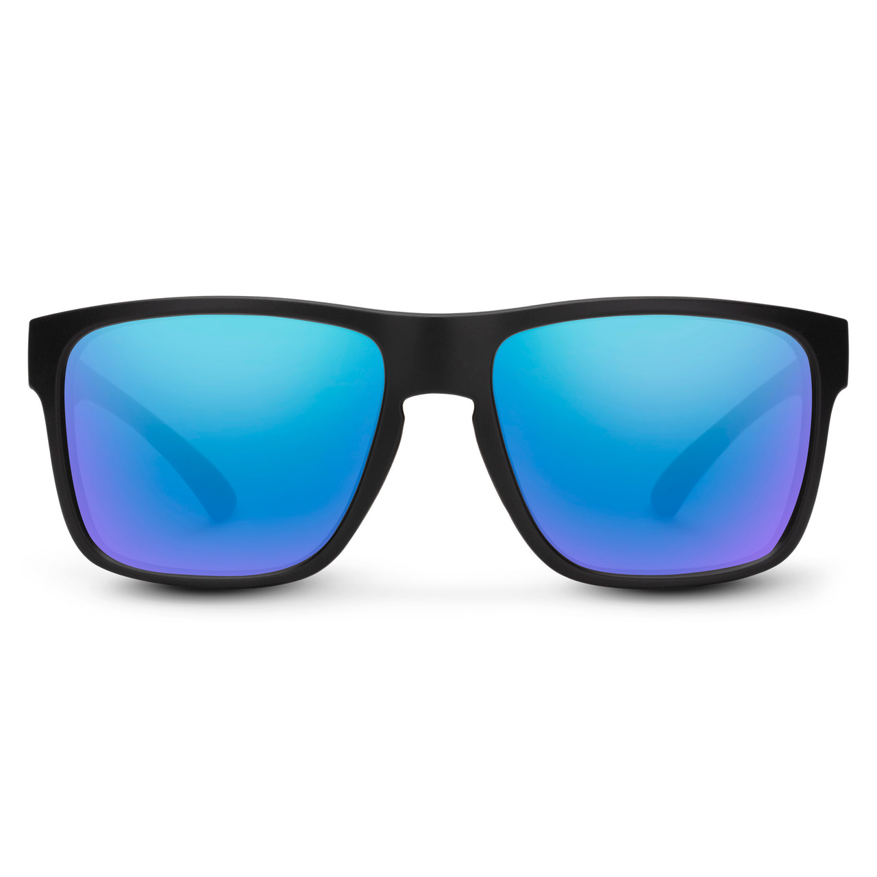 Front View of Suncloud Mayor Polarized Sunglasses Unisex Square Acetate Classic Retro in Matte Black with Polar Blue Mirror