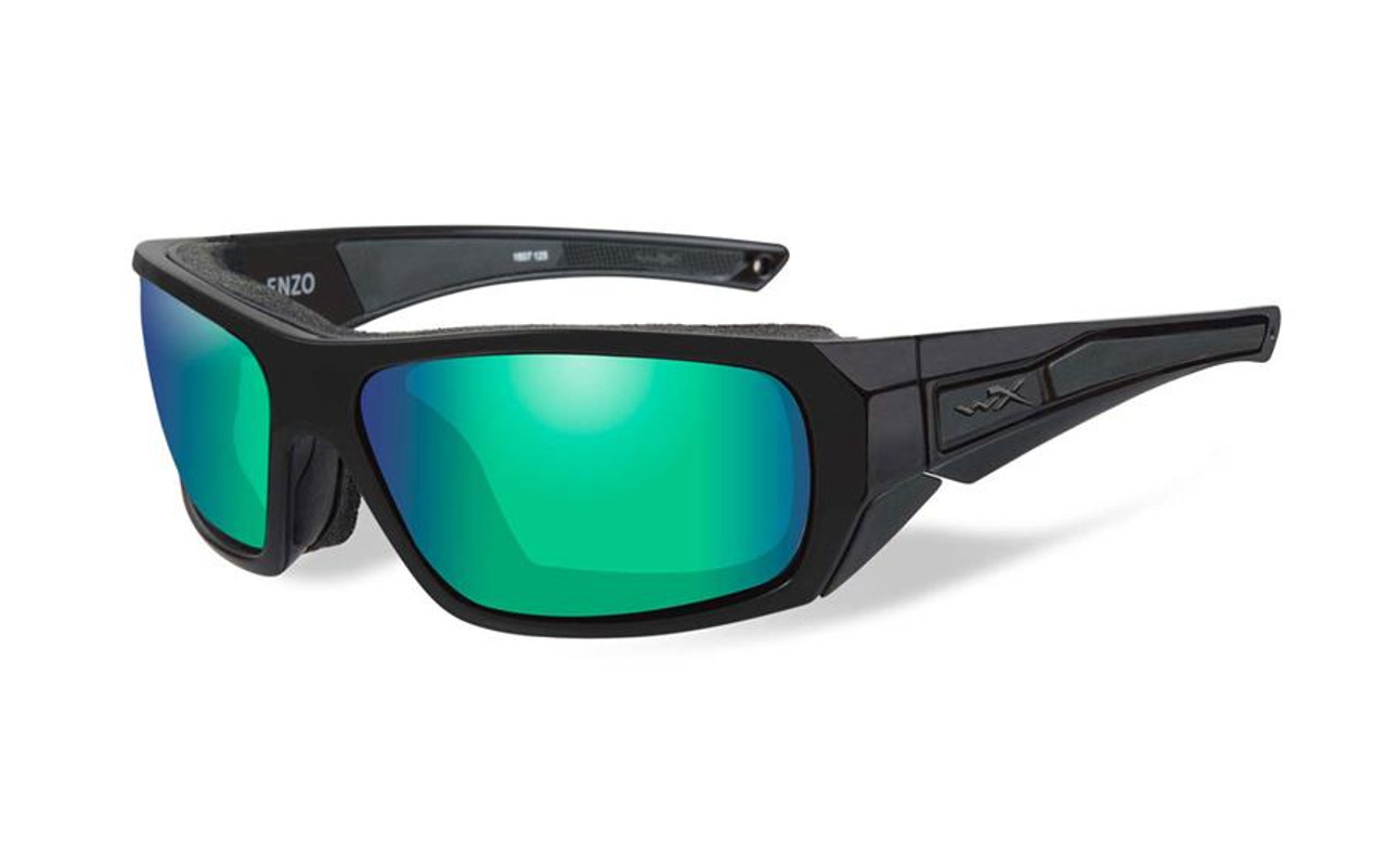 Wiley-X Designer Sunglasses WX Enzo in Matte Black Frame & Polarized Emerald Mirror (Amber) Lens