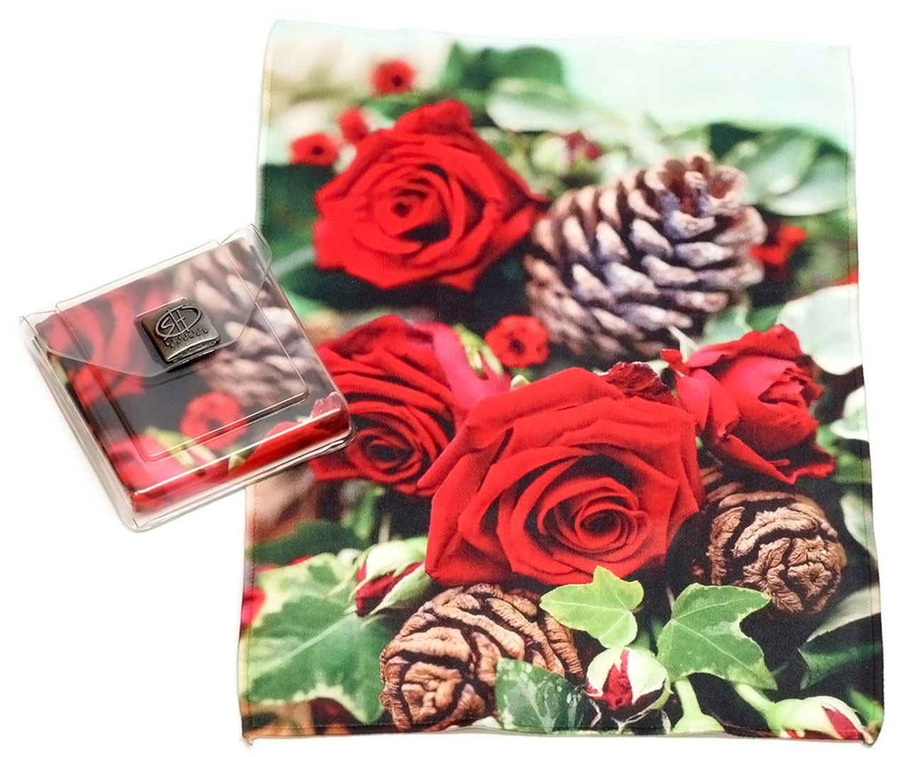 Holiday Christmas Theme Cleaning Cloth, Cones And Roses