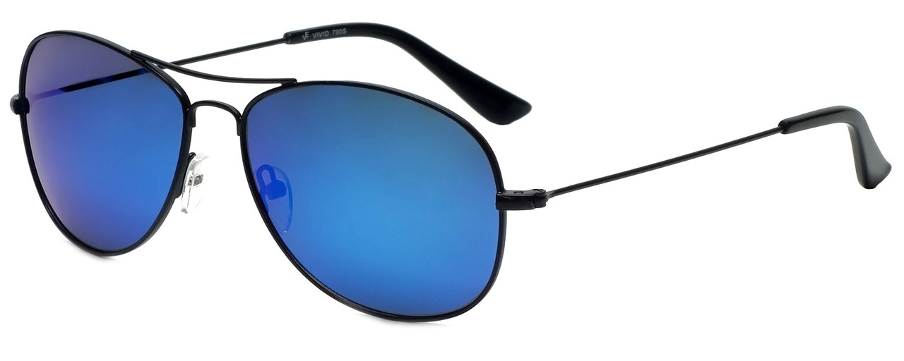 Vivid Polarized Pilot Sunglasses 790S in Black with Blue Mirror Lens