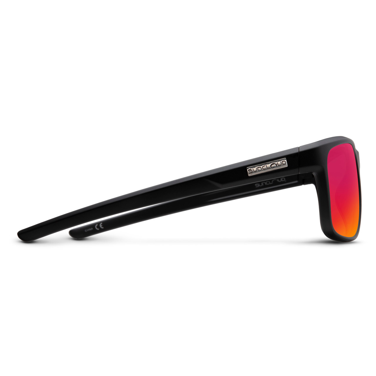 Side View of Suncloud Respek Polarized Sunglasses by Smith Optics Classic Wrap in Matte Black with Polar Red Mirror