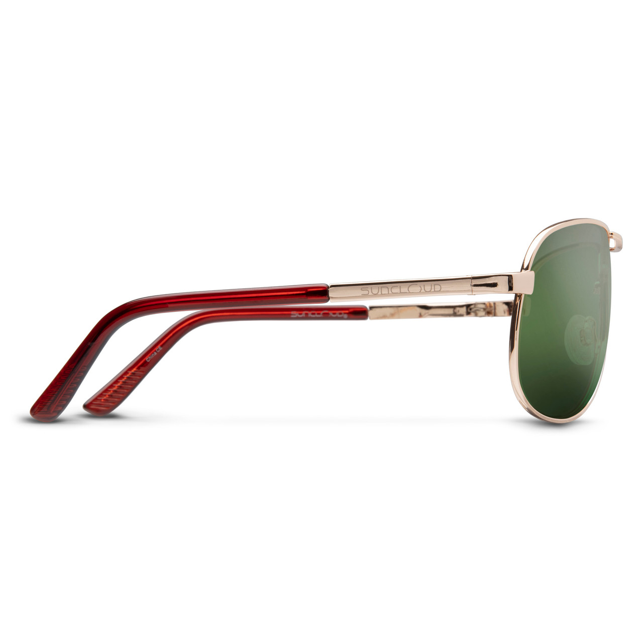 Side View of Suncloud Classic Pilot Pilot Metal Polarized Sunglasses in Gold with Polar Gray Green