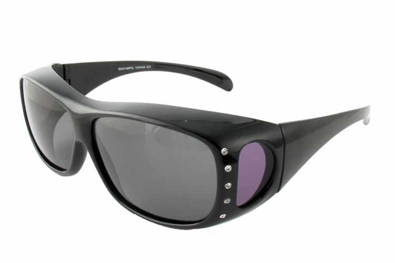 Calabria 43199 Polarized Over Sunglasses in Black w/ Crystals & Grey Lens