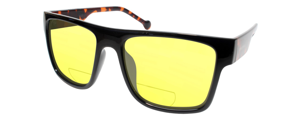 Profile View of Converse H082 Designer Polarized Reading Sunglasses with Custom Cut Powered Sun Flower Yellow Lenses in Black Tortoise Unisex Square Full Rim Acetate 56 mm