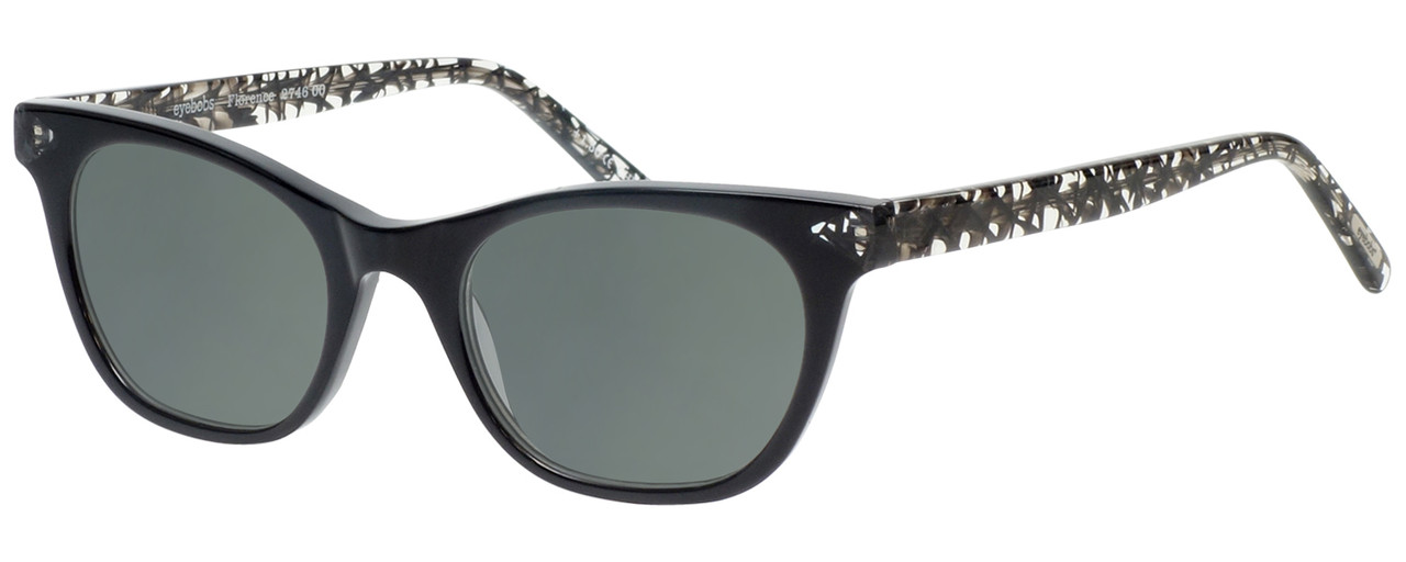 Profile View of Eyebobs Florence 2746-00 Designer Polarized Sunglasses with Custom Cut Smoke Grey Lenses in Black Crystal Ladies Cateye Full Rim Acetate 47 mm
