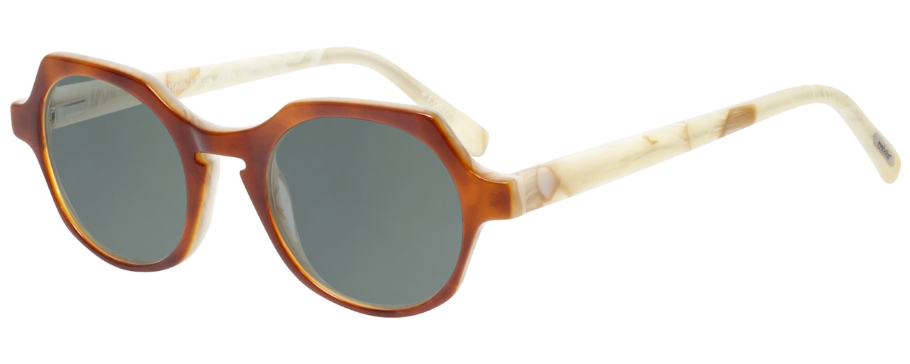 Profile View of Eyebobs Heda Letus 2744-06 Designer Polarized Sunglasses with Custom Cut Smoke Grey Lenses in Tortoise Marble White Horn Unisex Round Full Rim Acetate 47 mm