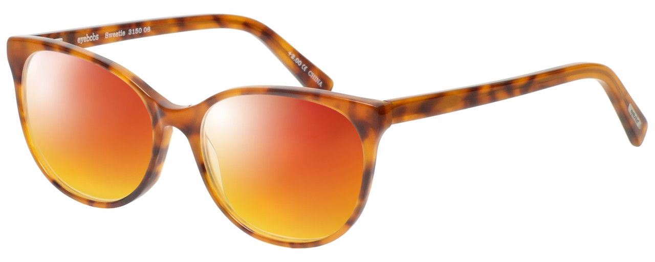 Profile View of Eyebobs Sweetie 3150-06 Designer Polarized Sunglasses with Custom Cut Red Mirror Lenses in Orange Tortoise Havana Unisex Cateye Full Rim Acetate 54 mm