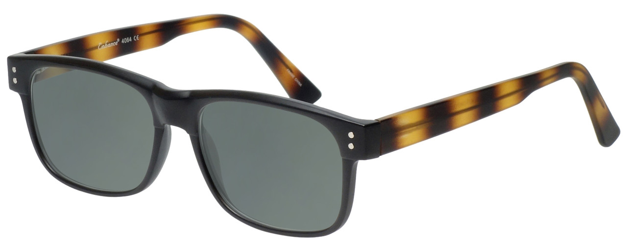 Profile View of Enhance EN4064 Designer Polarized Sunglasses with Custom Cut Smoke Grey Lenses in Black Tortoise Havana Mens Retro Full Rim Acetate 58 mm