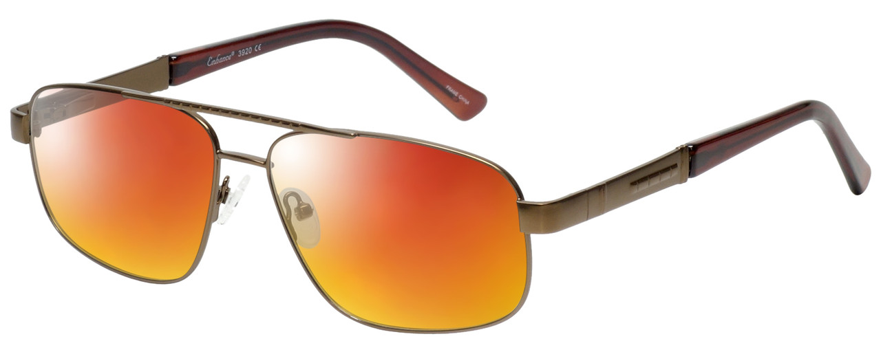Profile View of Enhance EN4106 Designer Polarized Sunglasses with Custom Cut Red Mirror Lenses in Brown Mens Rectangle Full Rim Metal 63 mm