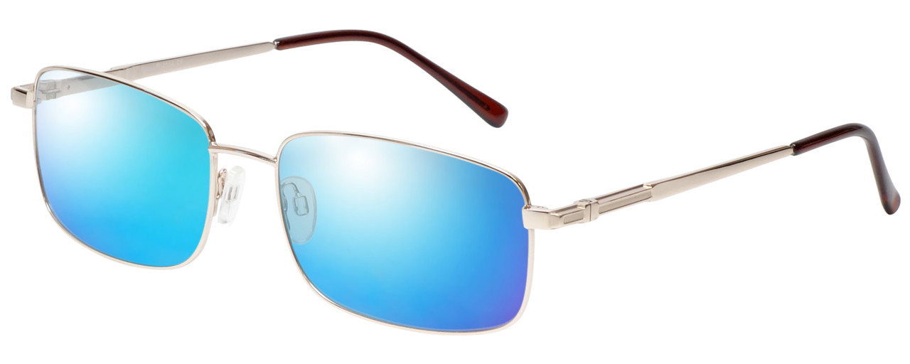 Profile View of Enhance EN4106 Designer Polarized Sunglasses with Custom Cut Blue Mirror Lenses in Gold Mens Rectangle Full Rim Metal 63 mm