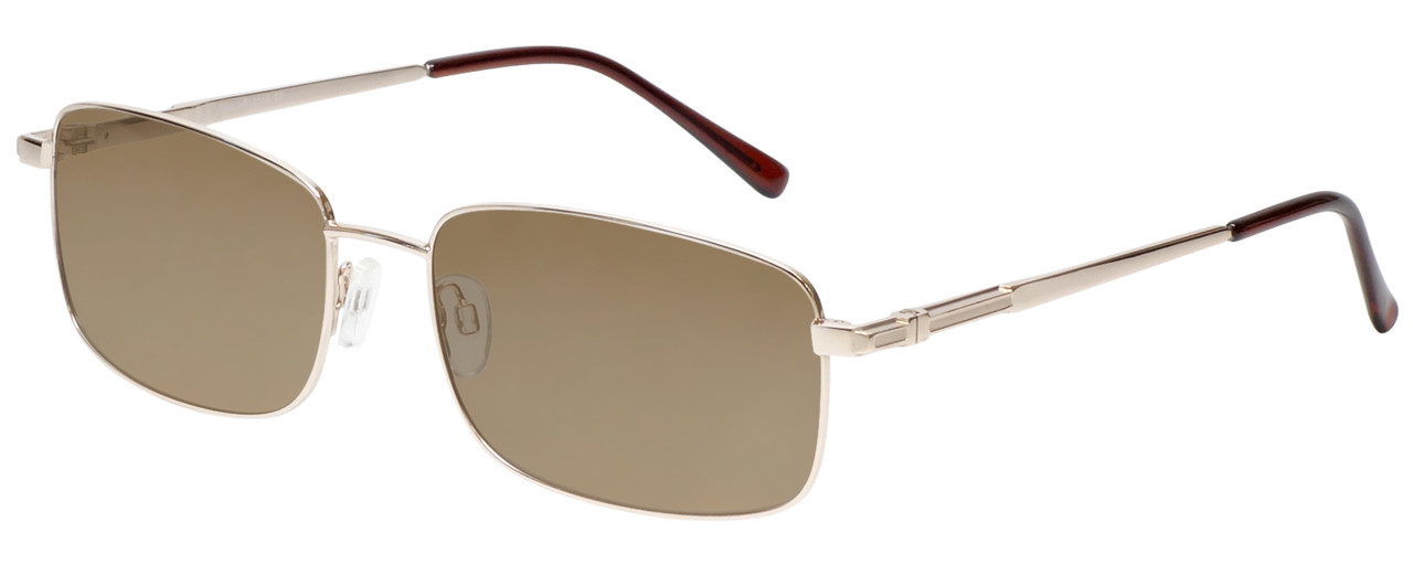 Profile View of Enhance EN4106 Designer Polarized Sunglasses with Custom Cut Amber Brown Lenses in Gold Mens Rectangle Full Rim Metal 63 mm