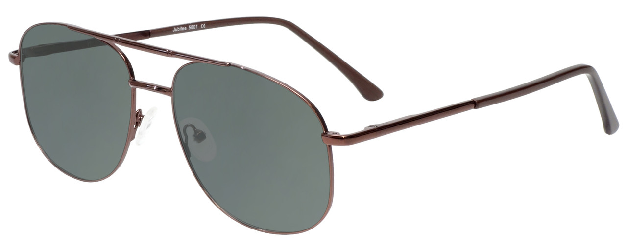 Profile View of Jubilee J5801 Designer Polarized Sunglasses with Custom Cut Smoke Grey Lenses in Brown Mens Pilot Full Rim Metal 58 mm