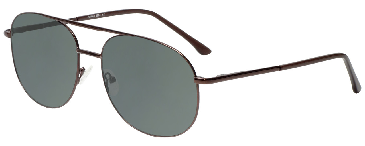 Profile View of Jubilee J5801 Designer Polarized Sunglasses with Custom Cut Smoke Grey Lenses in Brown Mens Pilot Full Rim Metal 62 mm