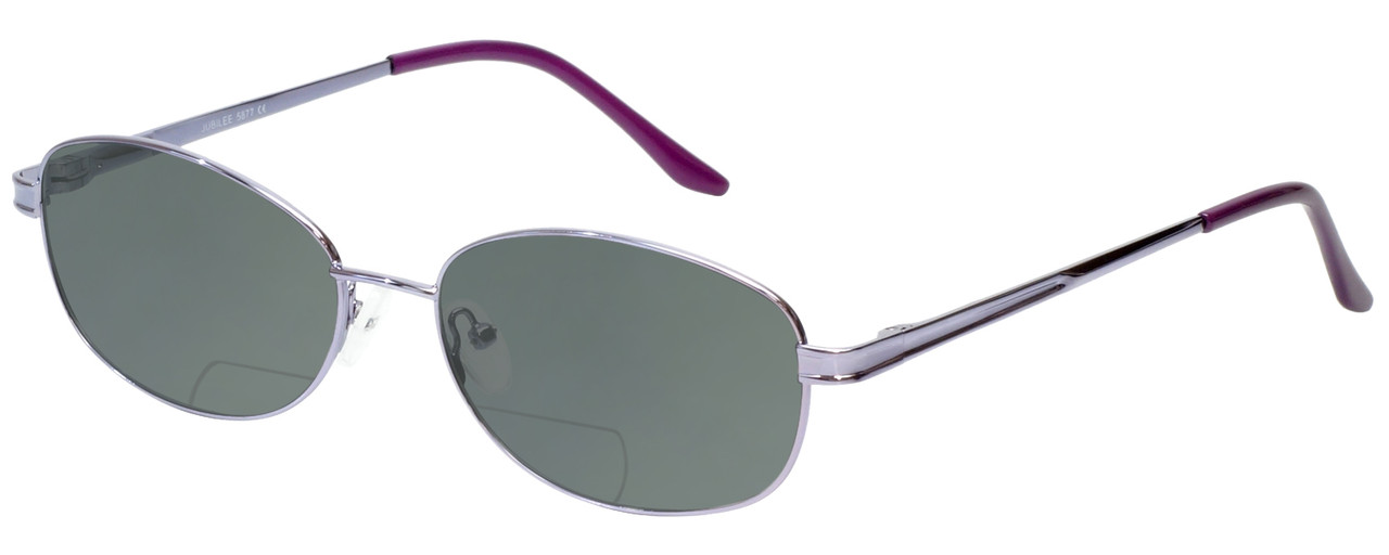 Profile View of Jubilee J5877 Designer Polarized Reading Sunglasses with Custom Cut Powered Smoke Grey Lenses in Purple Mens Oval Full Rim Metal 59 mm