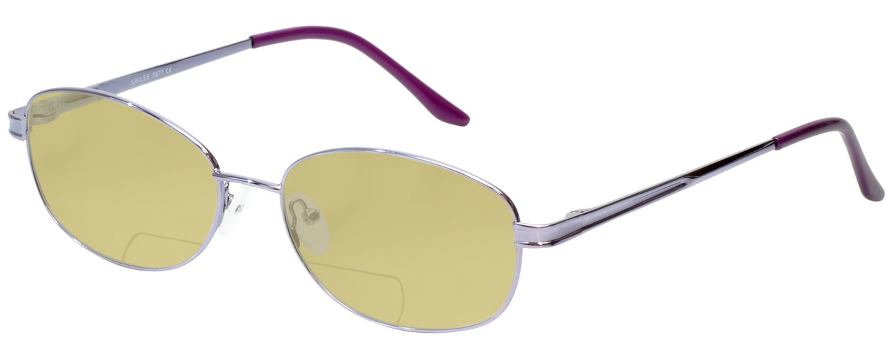 Profile View of Jubilee J5877 Designer Polarized Reading Sunglasses with Custom Cut Powered Sun Flower Yellow Lenses in Purple Mens Oval Full Rim Metal 59 mm