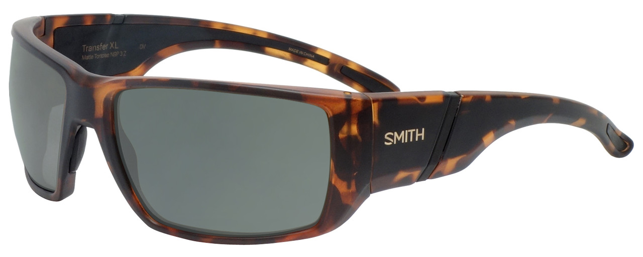 Profile View of Smith Optics Transfer XL Designer Polarized Sunglasses with Custom Cut Smoke Grey Lenses in Matte Tortoise Brown Gold Unisex Sport Full Rim Acetate 67 mm